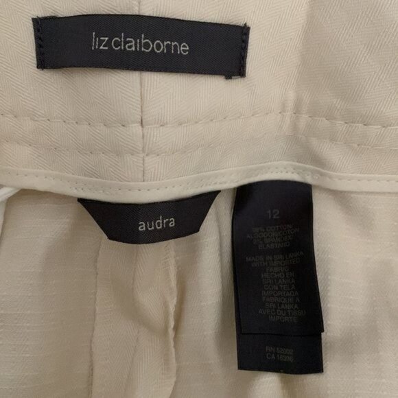 Liz Claiborne Audra Womens Off-White Straight-Leg Pants Size 12 Cotton Blend - Picture 4 of 14